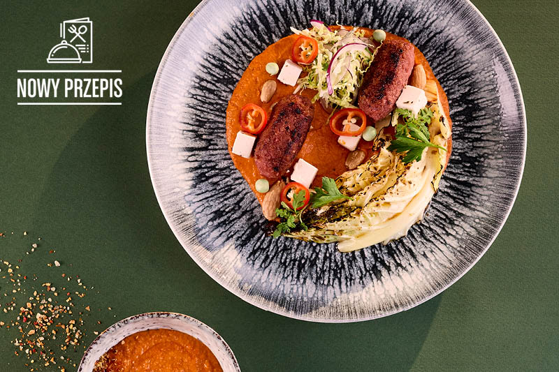 WEGAŃSKIE KOFTY Z KAPUSTĄ WŁOSKĄ W GLAZURZE CAJUN I SOSEM ROMESCO