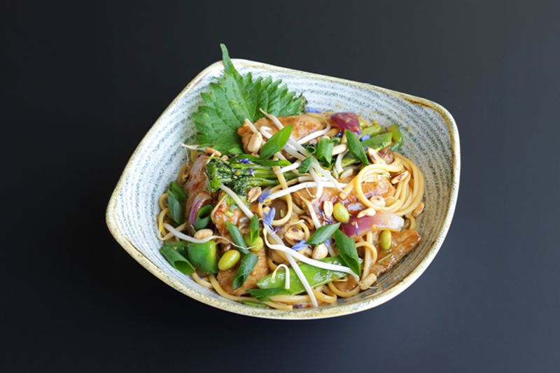 STIR-FRY Z WIEPRZOWINĄ W SŁODKO-PIKANTNYM SOSIE  Z WARZYWAMI I MAKARONEM ASIAN NOODLES