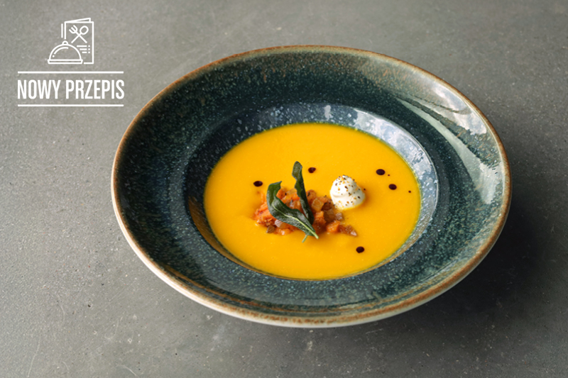 KREM Z DYNI I BATAT&Oacute;W Z PIANĄ CYTRUSOWĄ  I CHIPSEM Z SZAŁWII